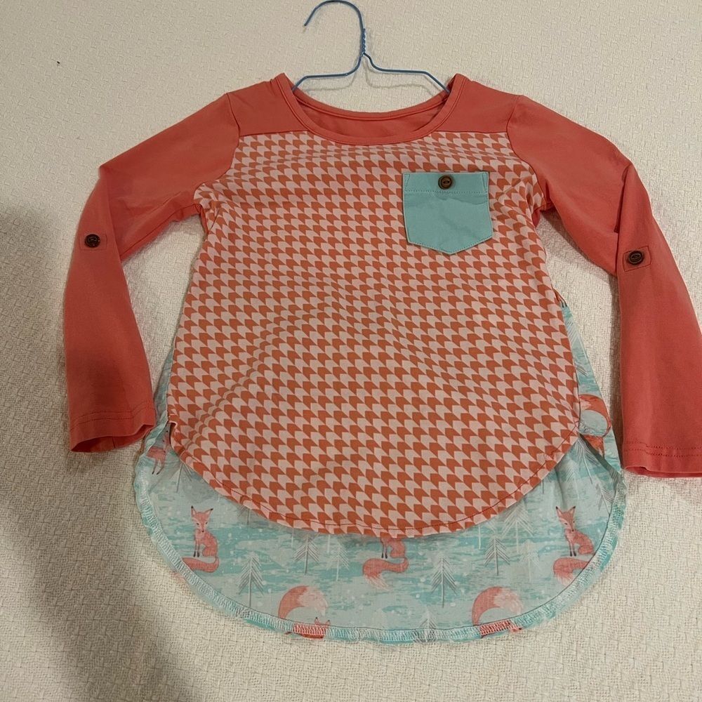 New Girls Shrimp & Grits Serendipity Coral and Aqua Long Sleeve Shirt Small